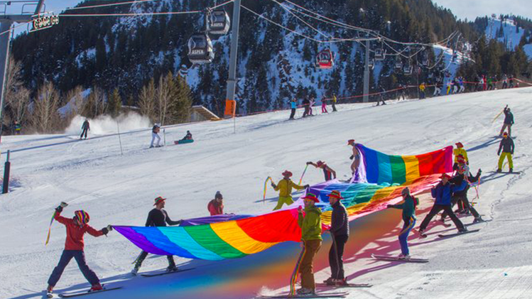 Rainbow Flag on Skifield at GaySkiWeek