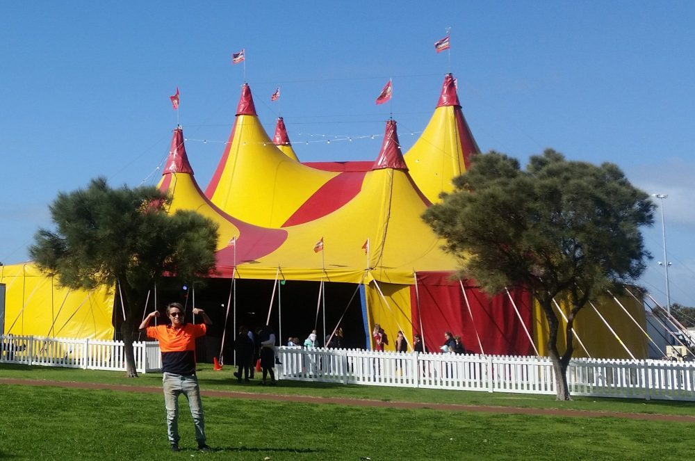Jot in front of the Circus Tent