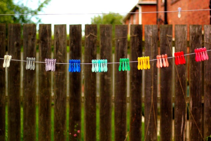 Rainbow Coloured Pegs on washing line