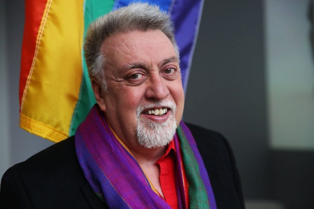 Rainbow Flag Creator Gilbert Baker poses at the Museum of Modern Art (MoMA) on January 7, 2016 in New York City