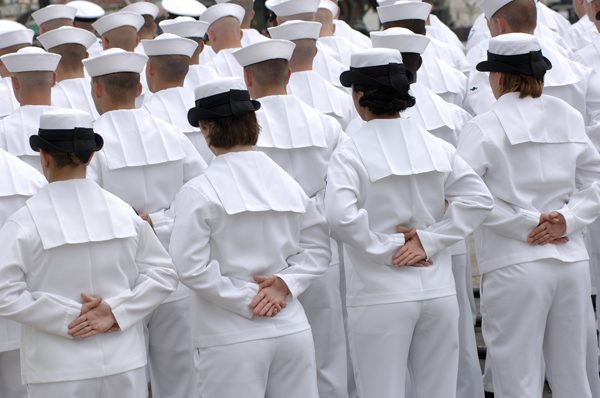 A group of American US sailors from behind