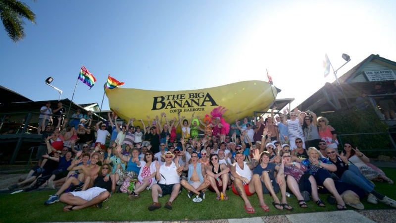 CoastOut Festival goers under the 'Big Banana'