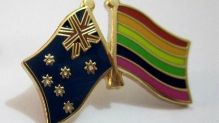 lapel of rainbow and australian flag